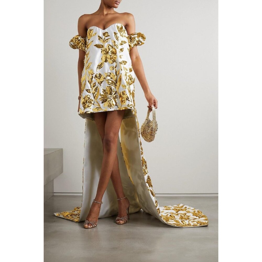 Markarian Esmee Off The Shoulder Sequin Embellished Duchesse Satin Dress Gol NWT - Picture 1 of 8